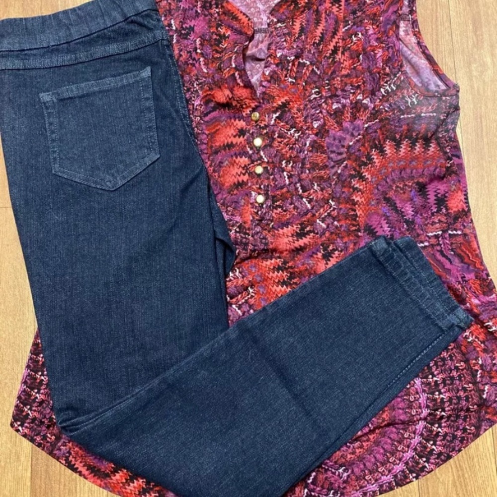 Women’s NWOT Denim Co. Jegging Jeans, 4P & Style & Co. Blouse, S - Set